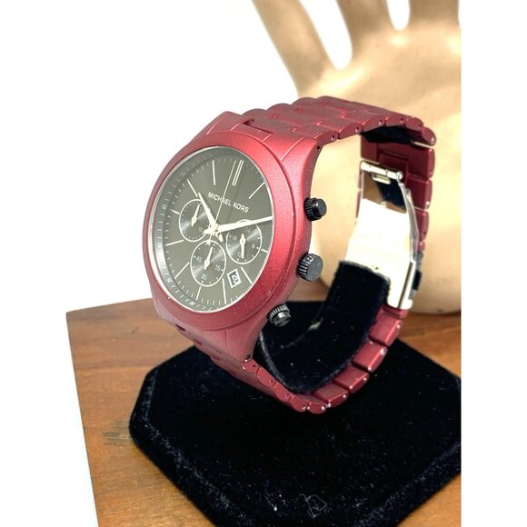 Michael Kors Men's Watch MK9061 Slim Runway Quartz Black Dial Red Steel 44mm - Picture 14 of 14